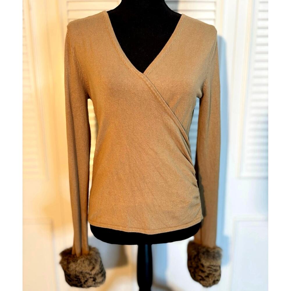 L.A.C.E. Vtg Med Silk Angora Nylon Blend Sweater w Detachable Rabbit Fur Cuffs